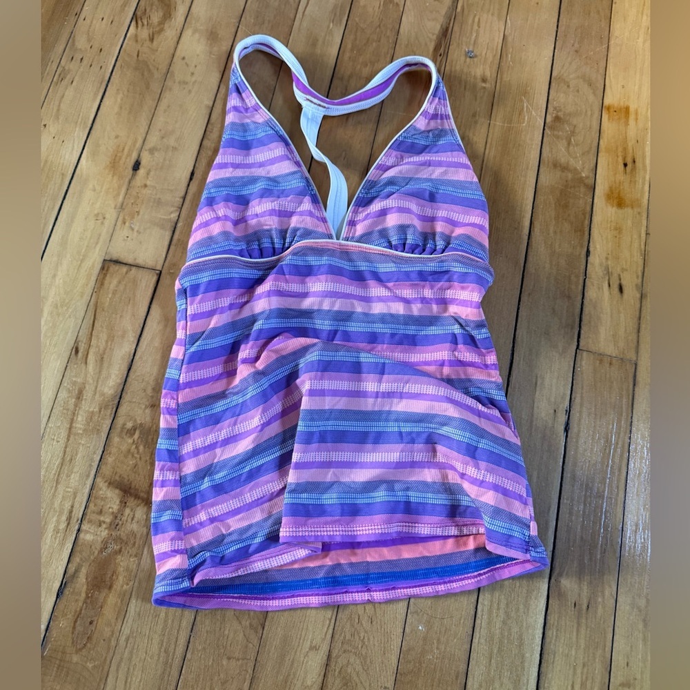Athleta Women's‎ Pink and Purple striped Tankini swimsuit top